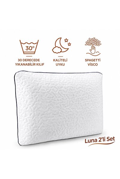 Luna Serisi Spagetti Visco Ortopedik Lacivert Biyeli Yastık 60x40 cm 1200 gr / 2 Li Set