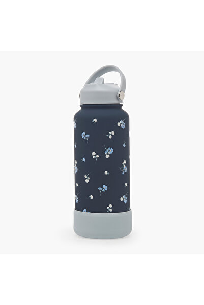 Lifestyle Floral Print Double Wall Stainless Steel Water Bottle with Handle -...