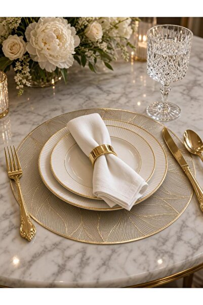 PEKİBU 6-Piece Round Latex Plate American Style Gold 38 cm