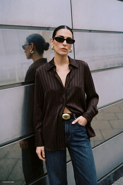 Sateen Striped Patterned Shirt - Bitter