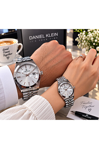 Daniel Klein Couple Wristwatch Stylish Exclusive White Dial Stainless Steel B...