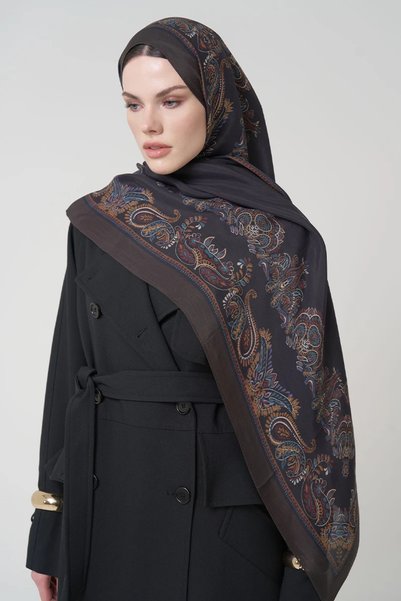 ED Scarf Floş Viskon Şal Sheer Desen - Acı Kahve