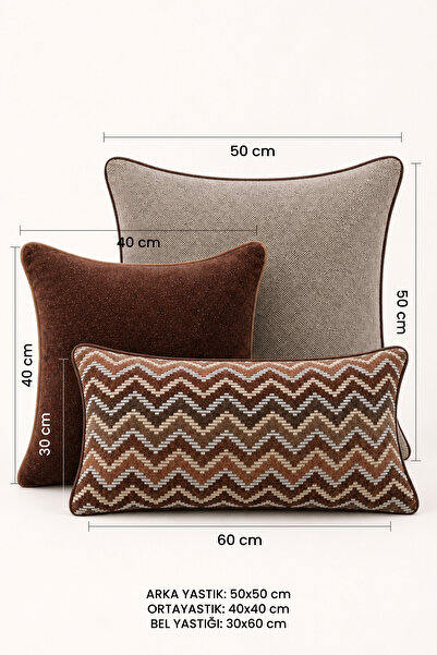 BEZEK Premier 3’lü Wood Kırlent Seti Mavi – 30x60, 40x40, 50x50 Dolgulu Kırlent