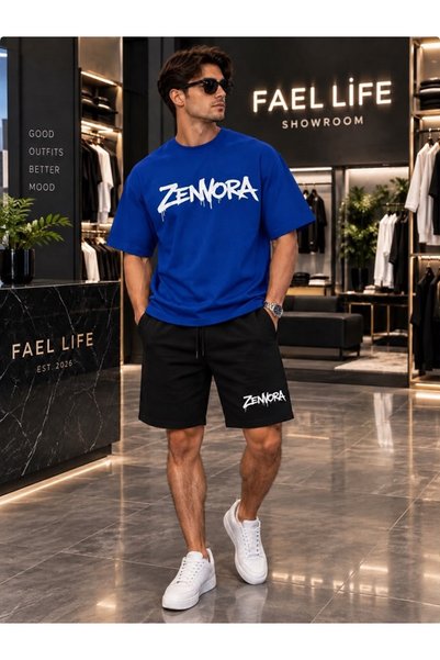 FAEL LİFE Zenvora Printed Oversize Cotton T-Shirt Shorts Premium Set