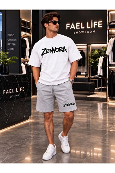 FAEL LİFE Zenvora Printed Oversize Cotton T-Shirt Shorts Premium Set