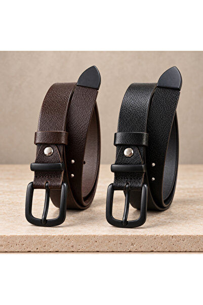 Livize 2-Pack Men's Black Buckle 100% Genuine Leather Belt 3cm