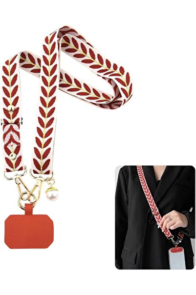 TERRIFI Red Phone Lanyard Crossbody Strap with Leaf Ribbon and Tether Tab, Ad...