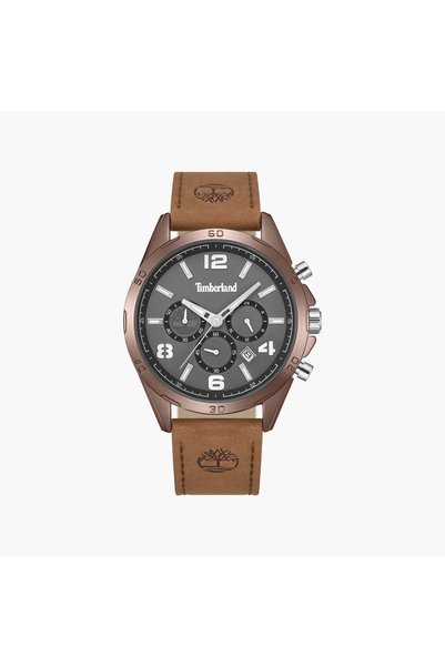Timberland ساعة كرونوغراف كوارتز للرجال من SMU بقرص معدني وحزام جلدي بني |   ...