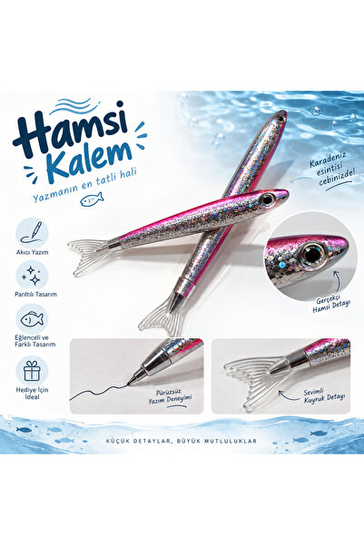 Genel Markalar 2’li Hamsi Kalem Seti Parlak Balık Tasarımlı Eğlenceli Karaden...