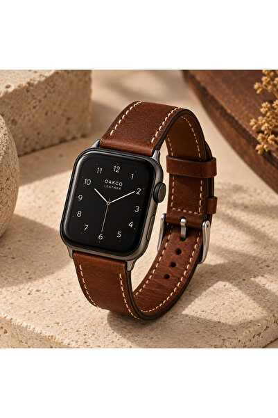 Hakiki Deri Kahverengi Apple Watch İle Uyumlu El Yapımı Saat Kordonu