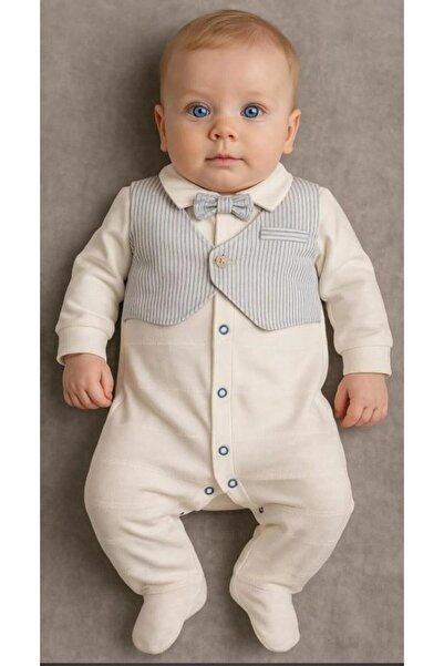 AYKİDSCLUP Baby Boy Bow Tie Detailed – Vest-Look Stylish Cotton Long Sleeve J...