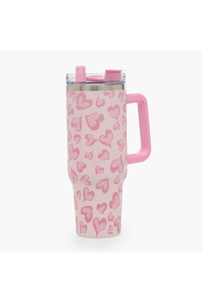 Lifestyle Heart Print Double Wall Vaccum Tumbler with Handle - 1.2 L