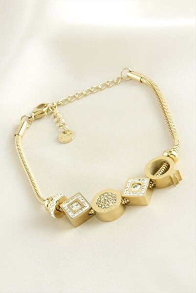 TakÇalıştır Square Zircon Stone Luxury Steel Bracelet