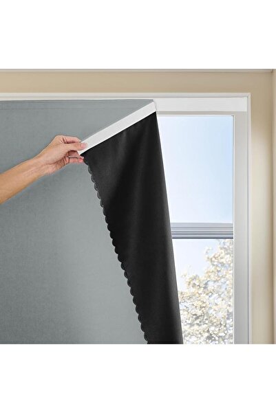 KASTWAVE Magic Tape Stick On Blackout Curtains for Bedroom, No Drilling Self ...