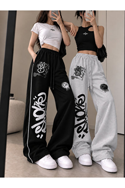 De Carte Women's 2-Pack Side Strip Fluted Graffiti Axolotl Printed Loose Fit ...