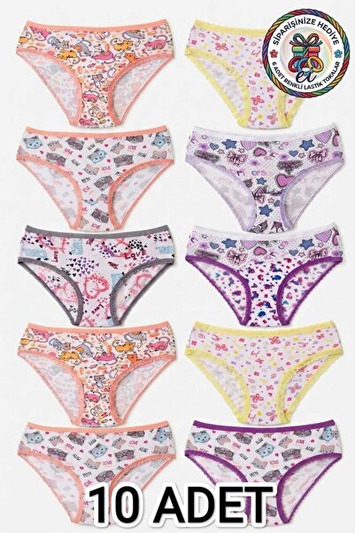 Tutku 10-Pack Girls' Underwear Set - Mixed Patterned Cotton Lycra Underwear +...