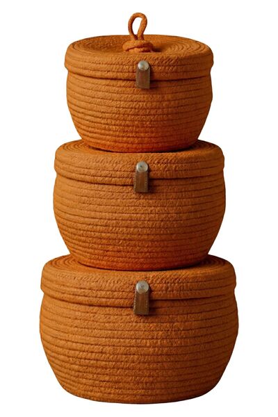 Comfort Craft Set of 3 Conical Jute Organizer Baskets with Lids (Interlocking...
