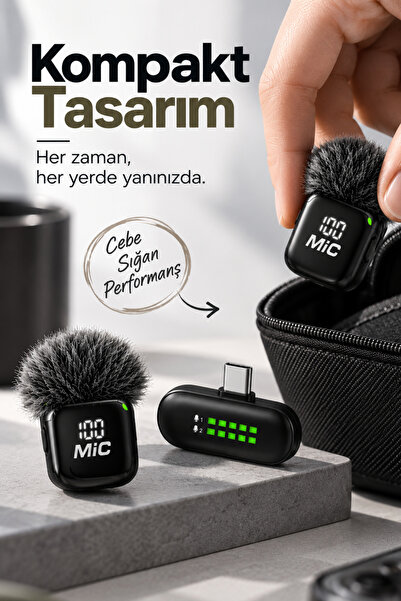 Yussraw Blic PRO++ BWC-09 Çift Kablosuz Yaka Mikrofonu Type-C, AI Gürültü Azaltma, Dijital Ekran, 6-7 Saat K
