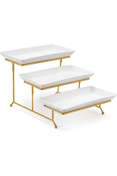 Malacasa 3 Tier Serving Trays for Party, 12 Inch Porcelain White Trays for Se...
