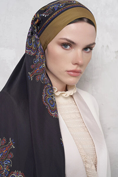 ED Scarf Floş Viscose Shawl Sheer Pattern - Oil Green