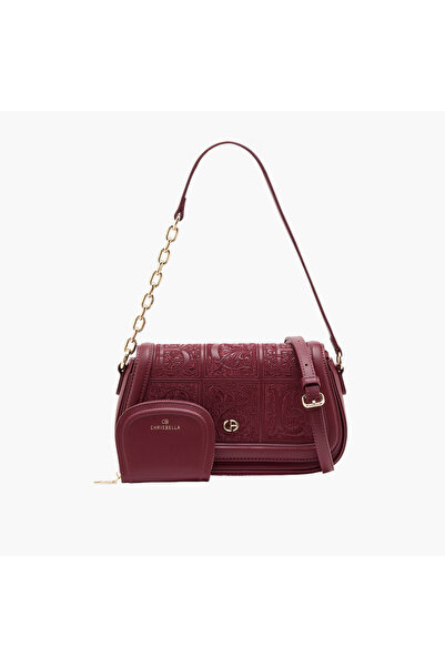 Chrisbella Embossed Shoulder Bag with Pouch