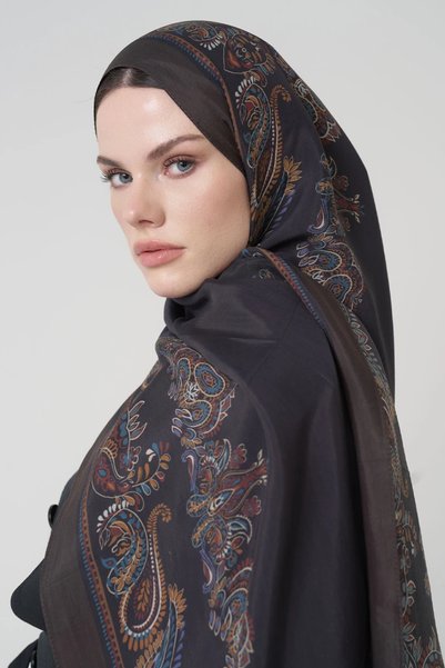 ED Scarf Floş Viskon Şal Sheer Desen - Acı Kahve