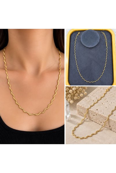 BY YASİN TOPÇU Gold Dalgalı Zincir Kolye