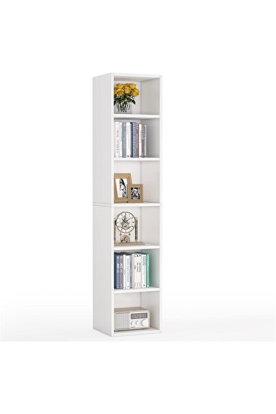 Modern home Tribesigns 180cm Tall Narrow Bookcase, Modern White Corner Bookca...