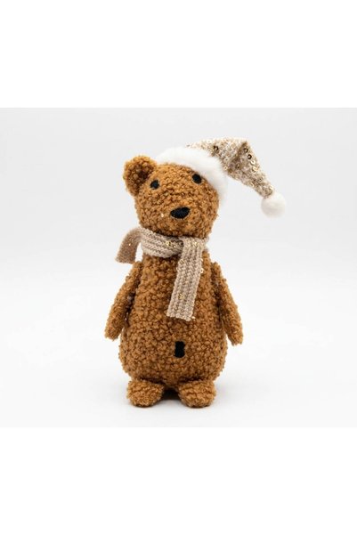 OEM Christmas Decoration – Teddy Bear with Golden Sequin Hat and Scarf, 13 cm