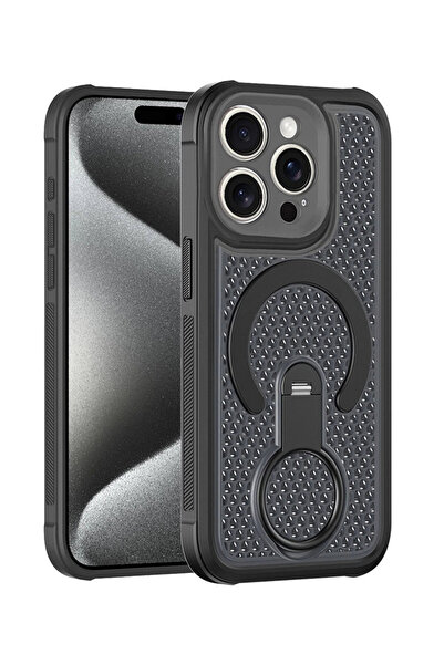 VERTEK Защитен калъф MeshMag със стойка-пръстен за Apple iPhone 16 Pro, Черен