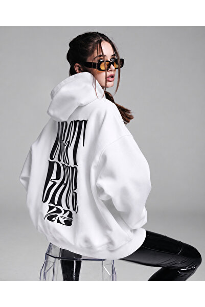 Kadın 3 İplik Sırt Grafik Baskılı Oversize Hoodie – Kapüşonlu Rahat Kesim