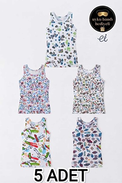 Tutku Pack of 5 Boys' Undershirts - Cotton & Lycra Mixed Patterns - with Slee...