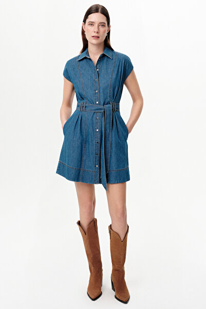 Exquise Short Sleeve Pocketed Belted Regular Mini Dress