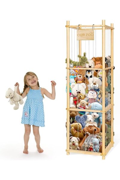 Supreouts Wooden Stuffed Animal Storage Zoo, Plushies Organizer Holder with E...