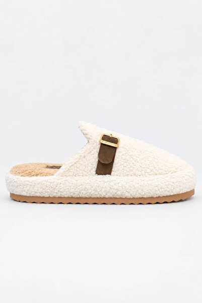 Ayakkabı Consept Women's Plush House Slippers with Buckle Teddy Soft Sole War...