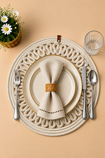 MaVaux Decorative Single Placemat Patterned Tricot Model Round American Style...