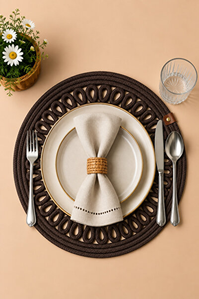MaVaux Decorative Single Placemat Patterned Tricot Model Round American Style...