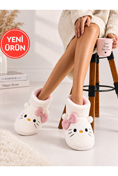 STOCON Cizme de casă pentru femei din pluș pudră Hello Figurine Cizme de iarn...