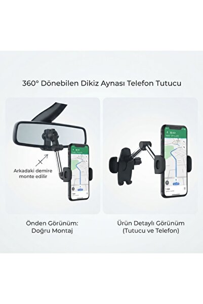 Genel Markalar 360° Dönebilen Dikiz Aynası Telefon Tutucu