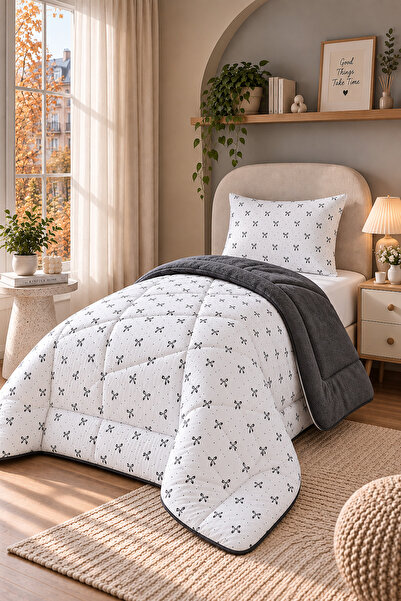 EBRUTESETTÜR Double-Sided Single Duvet Set White - Black