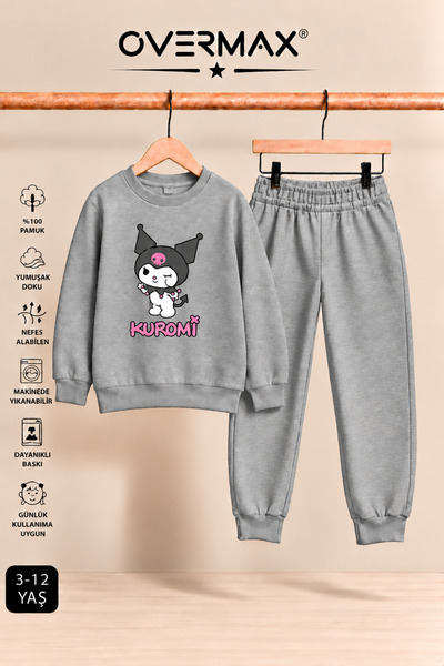 OVERMAX Kuromi Printed Girls' Hoodless Sweatshirt & Sweatpants Set - Ages 3-12
