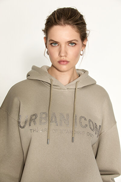 ETHIQUET ETROPUS Kadın Organik Pamuklu İçi Polarlı Oversize Vizon Sweatshirt