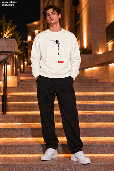 caddekombin Men's the Warm Smile Written and Red Label Detailed Crew Neck Cas...