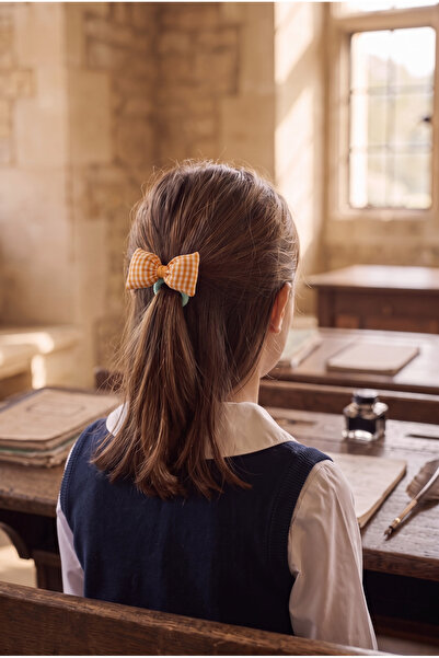 Katia&Bony Gingham Fluffy Bow Rubber Buckle Orange