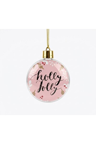 OEM Χριστουγεννιάτικη διακοσμητική μπάλα  "Holly Jolly ", διαφανής με παστέλ ...