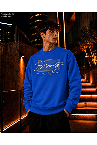 caddekombin Men's Serenity Written and Tan Frame Detailed Crew Neck Casual Re...