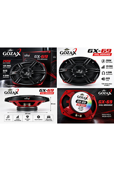 GÖZA-X GX-69 6X9 OVAL MİDRANGE HOPARLÖR 125RMS 250 W 1 TAKIM 2 ADET
