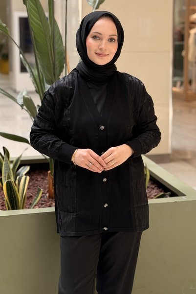 Mahal كارديجان تريكو مزين بتفاصيل من قماش التريكو