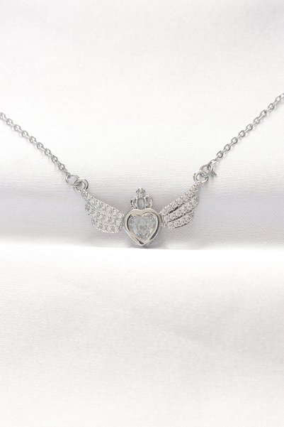 Lovesta Home 316L Steel Silver Color Zircon Stone Heart Wing Necklace Tj-Bko8515