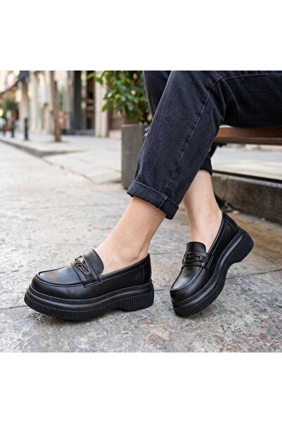 VESEO Women's Buckle Detailed Loafer 5 cm Sole Casual Shoes